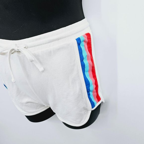 J Crew Factory Rainbow Striped Side Panel Shorts XXS White Retro Athletic Terry - Picture 13 of 14